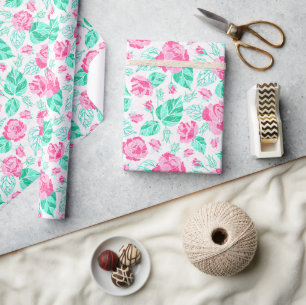 Papel De Presente Linda Rosa Floral Arco-íris Dourado Chá de Bebê