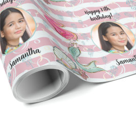 Papel De Presente Linda Sereia de Foto Personalizada Sob O Mar