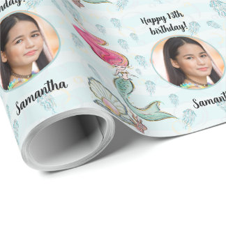 Papel De Presente Linda Sereia de Foto Personalizada Sob O Mar