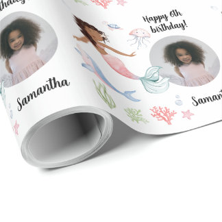 Papel De Presente Linda Sereia de Foto Personalizada Sob O Mar