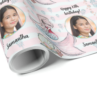 Papel De Presente Linda Sereia de Foto Personalizada Sob O Mar