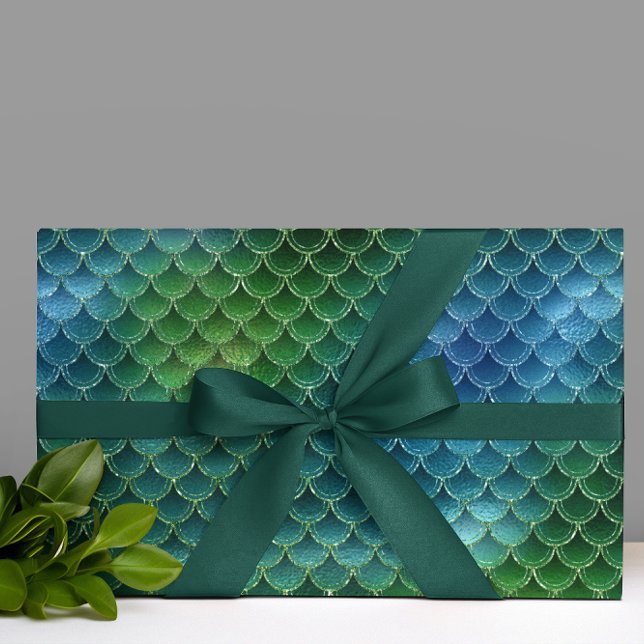 Papel De Presente Linda Sereia Verde Escamas (Criador carregado)