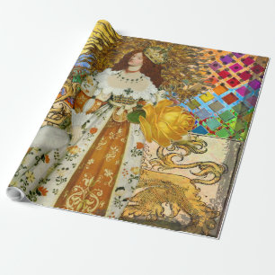 Papel De Presente Linda Vintage Mulher Ouro Sun