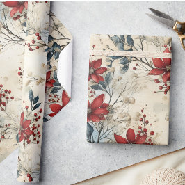 Papel De Presente Linda Vintage Red Poinsettia Natal