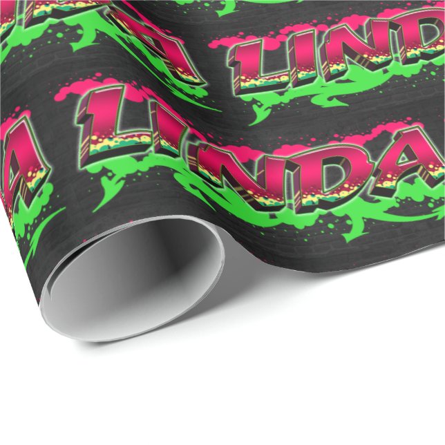 Papel De Presente Linda Vorname Name Graffiti red green (Ponta do rolo)