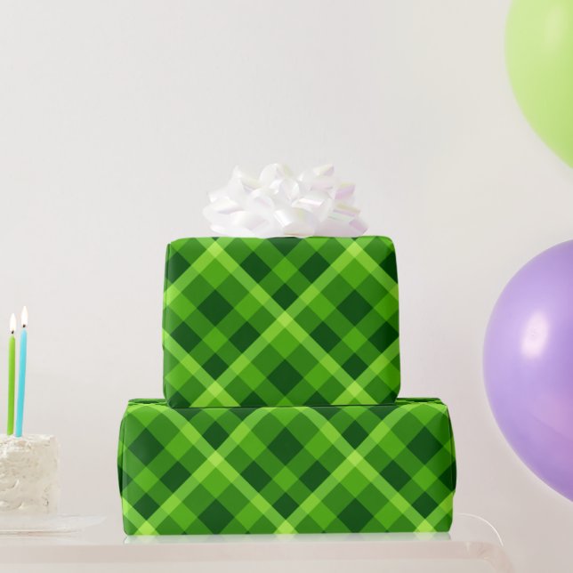 Papel De Presente Linda Xadrez verde em árvore (Presentes para festas)