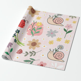 Papel De Presente Lindas e fofas ilustrações gráficas Floral Rosa