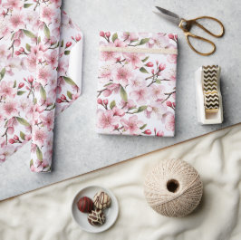 Papel De Presente Lindas Flores de Cerejeira Rosa