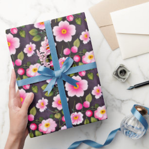 Papel De Presente Lindas flores de cerejeira vermelhas, azuis, amare