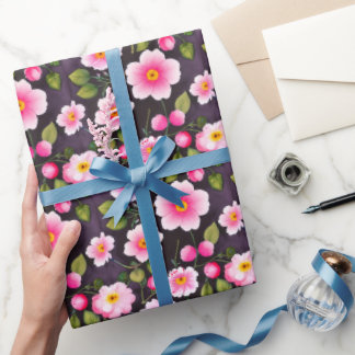 Papel De Presente Lindas flores de cerejeira vermelhas, azuis, amare