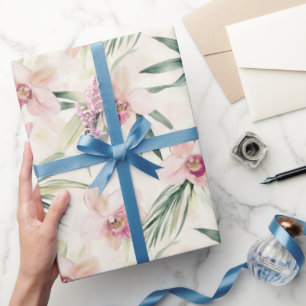 Papel De Presente Lindas Flores de Orquídea Tropical Rosa para Chá d