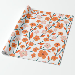 Papel De Presente Lindas flores laranja e pastel, sem costura