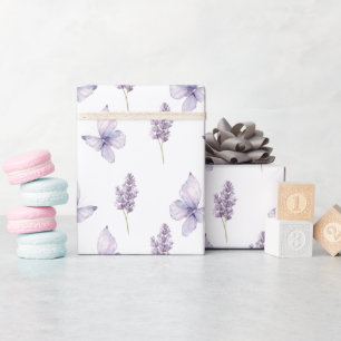 Papel De Presente Lindas Flores Lavanda Borboleta Chá de Bebê