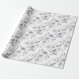 Papel De Presente Lindas Flores Lilás Marfim Roxo Chá de Noiva