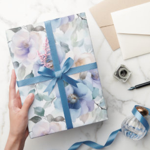 Papel De Presente Lindas Flores Lilases Roxas Brancas Chuva de Noiva