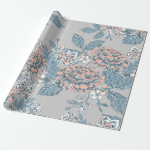 Papel De Presente Lindas flores. ornamentos monocromáticos. Pat sem