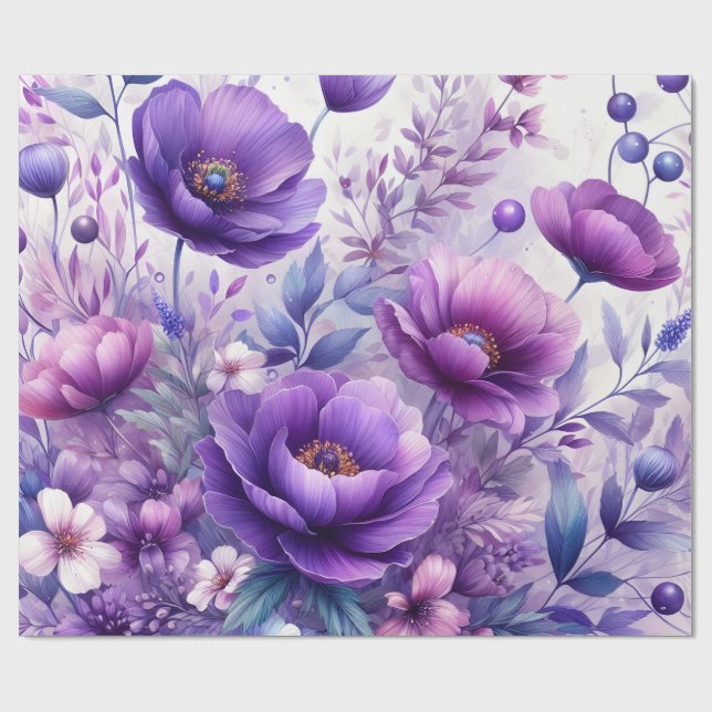 Papel De Presente Lindas Flores Roxas (Aberto)