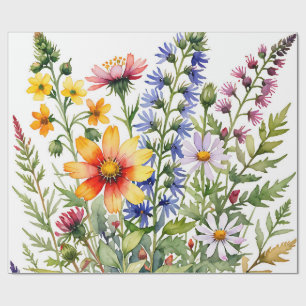 Papel De Presente Lindas flores silvestres coloridas pintura em aqua