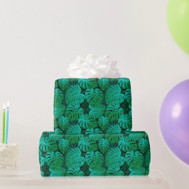 Papel De Presente Lindas Folhas Tropicais Verdes (Presentes para festas)