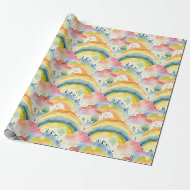 Papel De Presente Lindas Naturas Arco-Íris Inspiradas em Nuvens (Desenrolado)