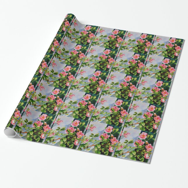 Papel De Presente Lindas rosas brancas, cor-de-rosa, cor-de-água flo (Desenrolado)
