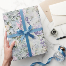 Papel De Presente Lindas Rosas Brancas Lavanda Roxo Casamento Floral