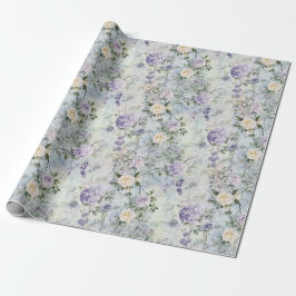 Papel De Presente Lindas Rosas Brancas Lavanda Roxo Casamento Floral