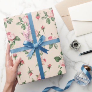 Papel De Presente Lindas Rosas Cor-de-Rosa Floral Chuveiro de Noiva