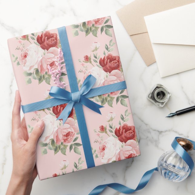 Papel De Presente Lindas Rosas Rosa Brancas Vermelhas Florais Chuva  (Presentear)