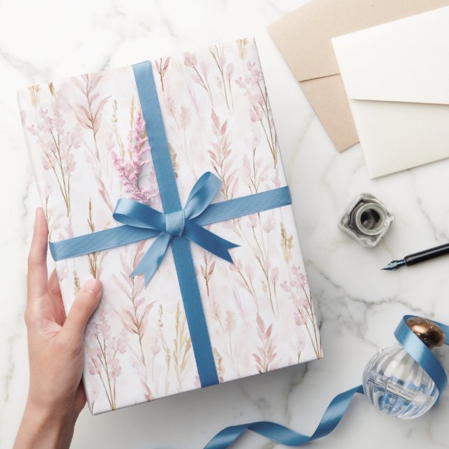 Papel De Presente Lindo Aniversário Floral Rosa Bege (Presentear)