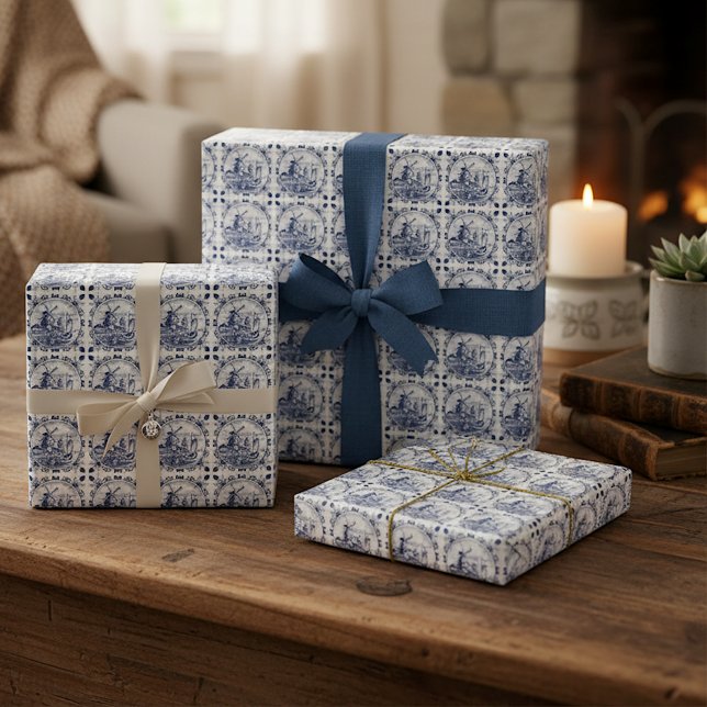 Papel De Presente Lindo Barco à Vela de Moinho de Vento Holandês Vin (Criador carregado)
