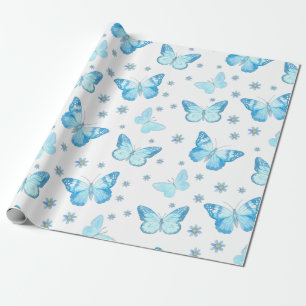 Papel De Presente Lindo Bebê Azul Borboleta Padrão Floral Design