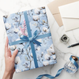 Papel De Presente Lindo Chá de Noiva Floral Branco Azul Claro