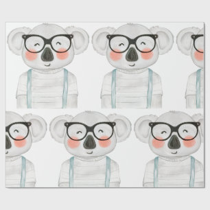 Papel De Presente Lindo Coala de Aquarela com Óculos