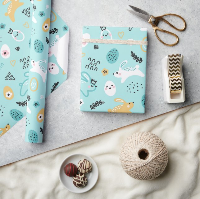 Papel De Presente Lindo Coelho de Páscoa Kawaii Coelhos Ovos (Artesanato)