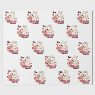 Papel De Presente Lindo Coelho Para Você Flores Rosa Corações Embrul