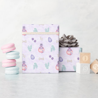 Papel De Presente Lindo Dinossauro Rosa para Aniversário de Crianças