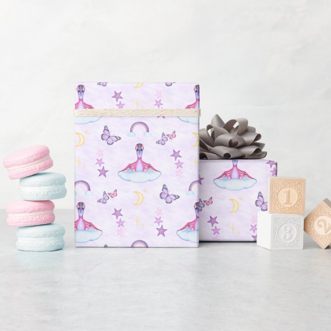 Papel De Presente Lindo Dinossauro Rosa para Aniversário de Meninas (Chá de bebê)