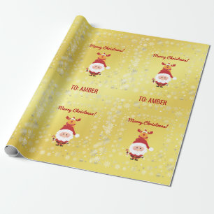 Papel De Presente Lindo Divertido Moderno Rudolph Papai Noel Nome Pe