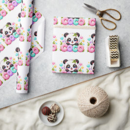 Papel De Presente Lindo Kawaii Coco Panda Nome Pastel Rosa Brilhante