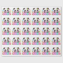Papel De Presente Lindo Kawaii Coco Panda Nome Pastel Rosa Brilhante