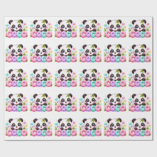 Papel De Presente Lindo Kawaii Coco Panda Nome Pastel Rosa Brilhante