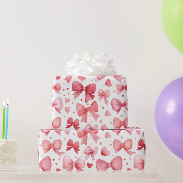 Papel De Presente Lindo Laço Romântico de São Valentim Rosa e Vermel (Presentes para festas)