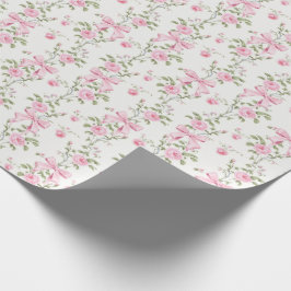 Papel De Presente Lindo Laço Rosa Floral Coquette