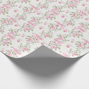 Papel De Presente Lindo Laço Rosa Floral Coquette
