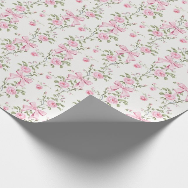 Papel De Presente Lindo Laço Rosa Floral Coquette  (Ponta)