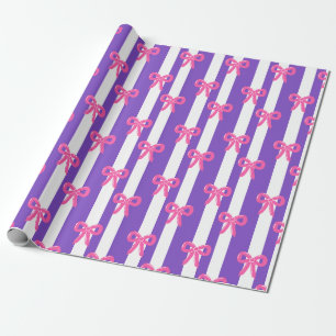 Papel De Presente Lindo Laço Rosa Listra Roxa Padrão Feminino