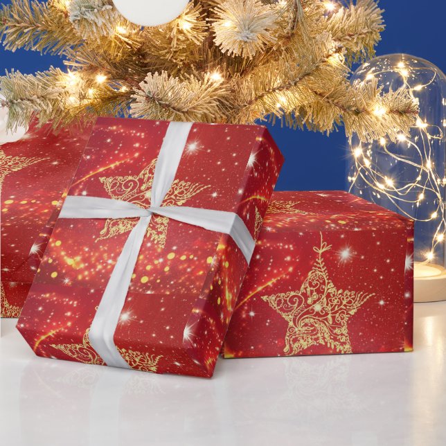 Papel De Presente Lindo, Natal, Estrela Dourada, Faíscas (Feriados)