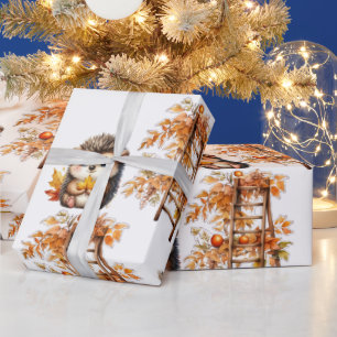 Papel De Presente Lindo ouriço de outono com ilustração de escada de