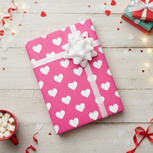 Papel De Presente Lindo padrão de coração rosa e branco